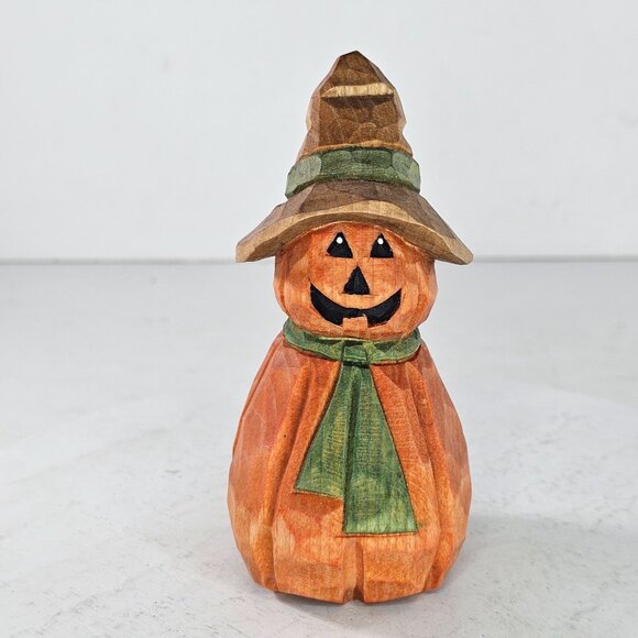 Mike Shipley Hand Carved Wood Pumpkin Scarecrow Folk Art Figure Halloween Fall - Picture 7 of 8
